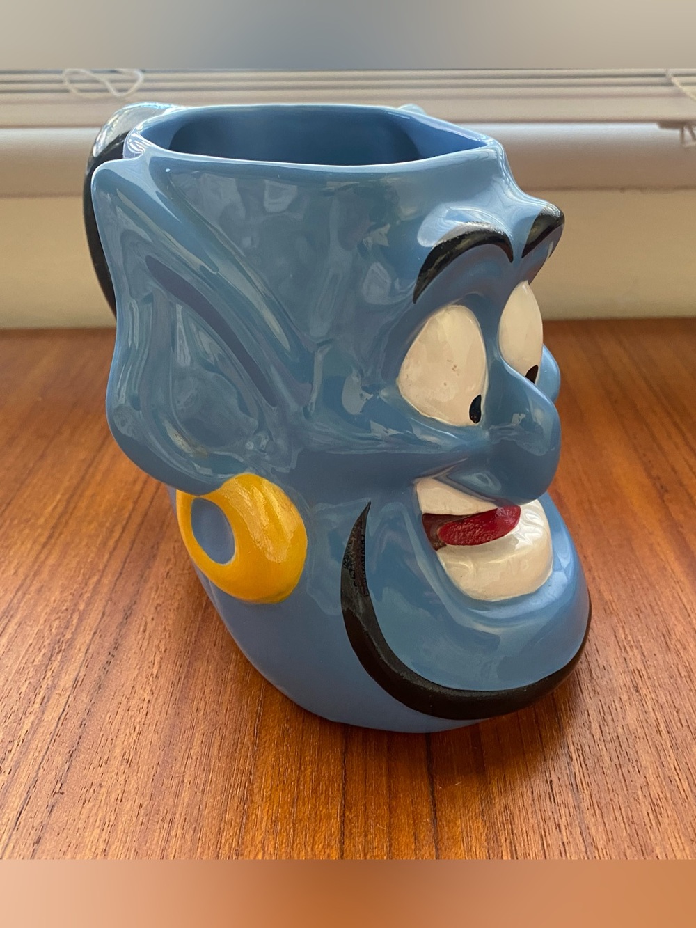 Vintage Disney Aladdin Blue Ceramic Genie Face Mug with Yellow Earring